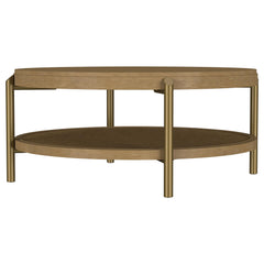 Arini Sand Wash Round Coffee Table With Storage Shelf - Ornate Home