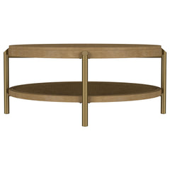 Arini Sand Wash Round Coffee Table With Storage Shelf - Ornate Home