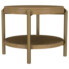 Arini Sand Wash Round End Side Table With Storage Shelf - Ornate Home
