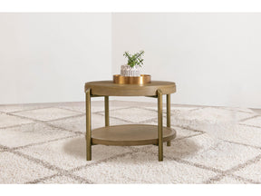 Arini Sand Wash Round End Side Table With Storage Shelf - Ornate Home