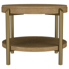 Arini Sand Wash Round End Side Table With Storage Shelf - Ornate Home