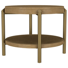 Arini Sand Wash Round End Side Table With Storage Shelf - Ornate Home