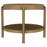 Arini Sand Wash Round End Side Table With Storage Shelf - Ornate Home