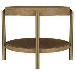 Arini Sand Wash Round End Side Table With Storage Shelf - Ornate Home