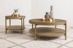 Arini Sand Wash Round End Side Table With Storage Shelf - Ornate Home