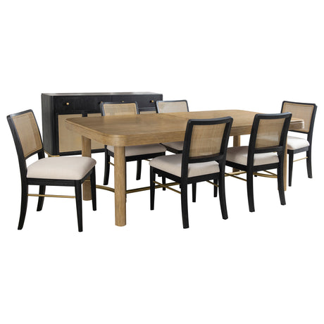 Arini Sand Wash and Black 7-piece Extension Leaf Dining Table Set - Ornate Home