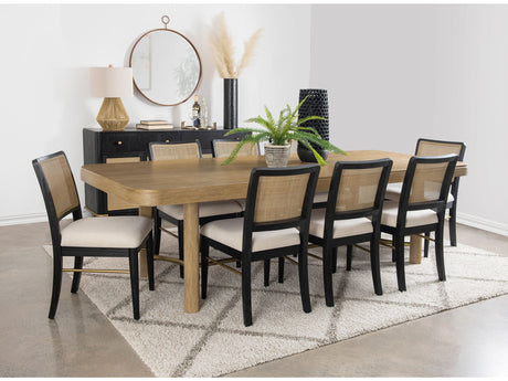 Arini Sand Wash and Black 9-piece Extension Leaf Dining Table Set - Ornate Home