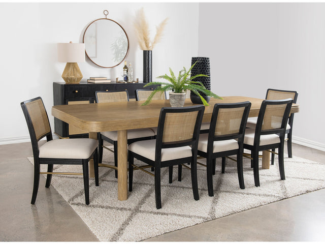 Arini Sand Wash and Black 9-piece Extension Leaf Dining Table Set - Ornate Home