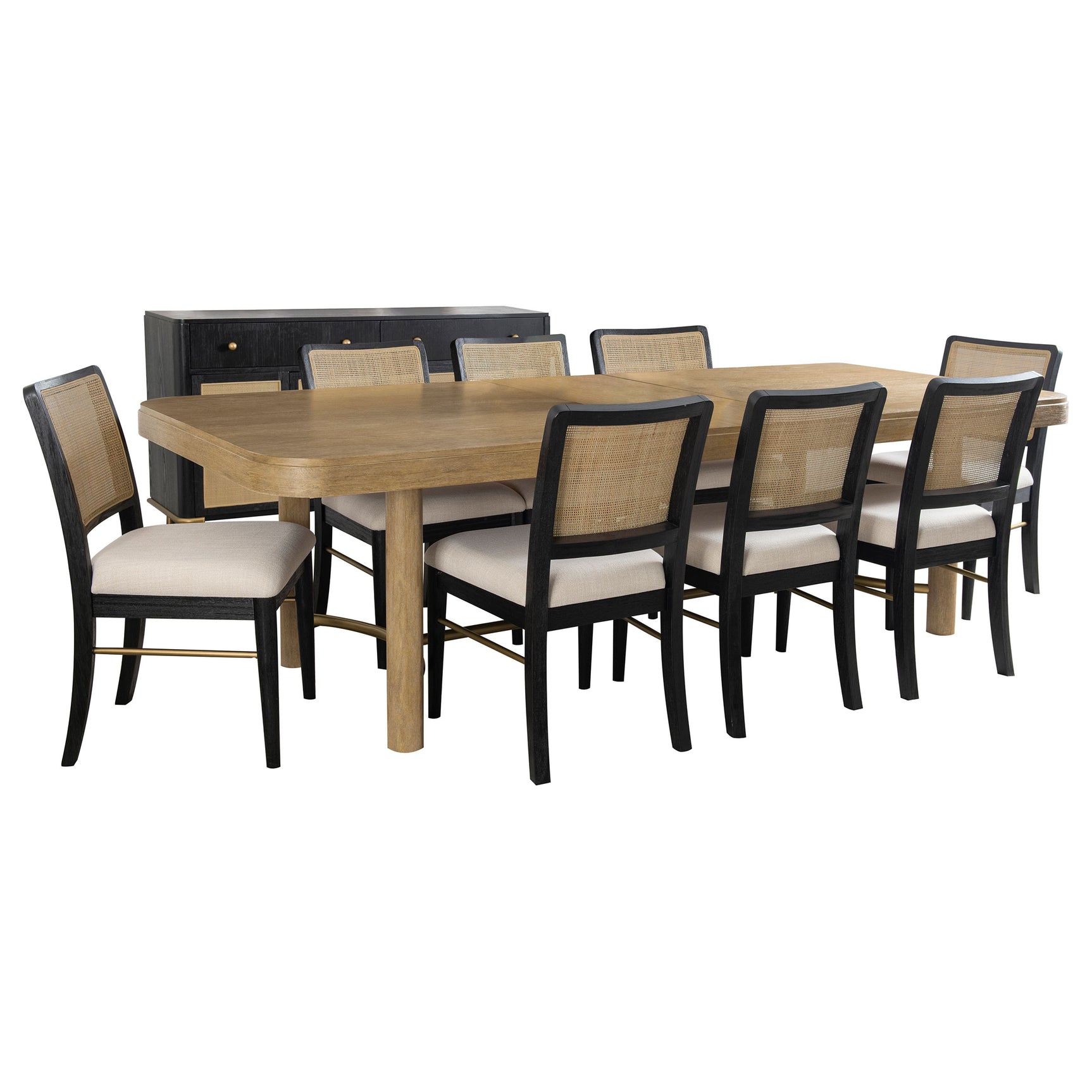 Arini Sand Wash and Black 9-piece Extension Leaf Dining Table Set - Ornate Home