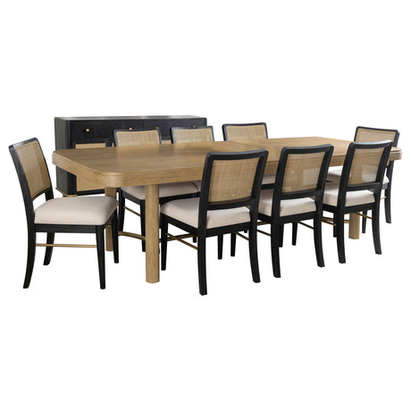 Arini Sand Wash and Black 9-piece Extension Leaf Dining Table Set - Ornate Home