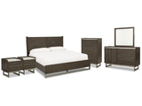 Arkenton Grayish Brown King Panel Bedroom Set with Dresser, Mirror, Chest and 2 Nightstands - Ornate Home