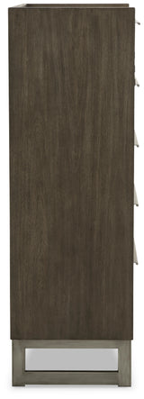 Arkenton Grayish Brown King Panel Bedroom Set with Dresser, Mirror, Chest and 2 Nightstands - Ornate Home