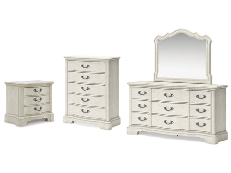 Arlendyne Antique White Dresser, Mirror, Chest and Nightstand - Ornate Home