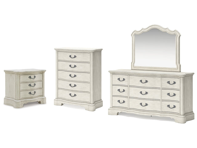 Arlendyne Antique White Dresser, Mirror, Chest and Nightstand - Ornate Home