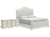 Arlendyne Antique White King Panel Bedroom Set with 2 Nightstands - Ornate Home