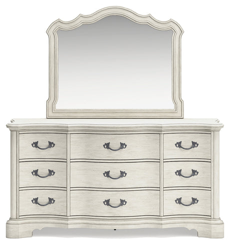 Arlendyne California King Upholstered Bedroom Set with Dresser and Mirror - Ornate Home