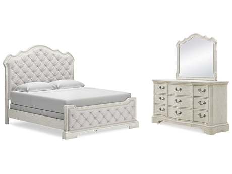 Arlendyne King Upholstered Bedroom Set with Dresser and Mirror - Ornate Home