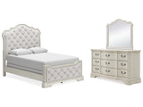 Arlendyne Queen Upholstered Bedroom set with, Dresser and Mirror - Ornate Home
