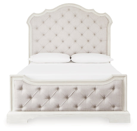 Arlendyne Queen Upholstered Bedroom set with, Dresser and Mirror - Ornate Home