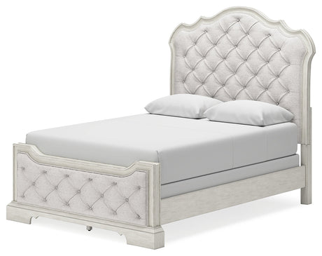 Arlendyne Queen Upholstered Bedroom set with, Dresser and Mirror - Ornate Home
