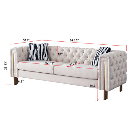 Arlene Modern Ivory Sofa Linen Square Arm Sofa, 84.25" W Couch, Beige - Ornate Home