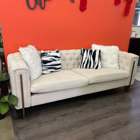 Arlene Modern Ivory Sofa Linen Square Arm Sofa, 84.25" W Couch, Beige - Ornate Home