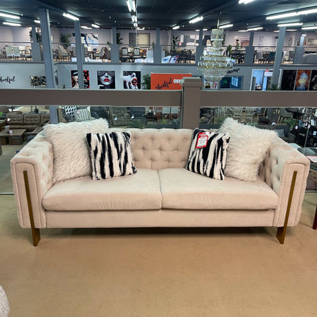 Arlene Modern Ivory Sofa Linen Square Arm Sofa, 84.25" W Couch, Beige - Ornate Home