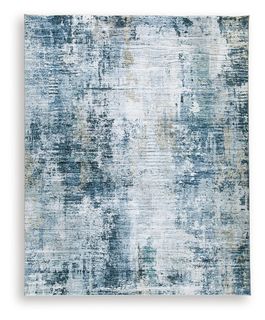Arlenmont Blue/White/Brown Memory Foam Large Rug - Ornate Home