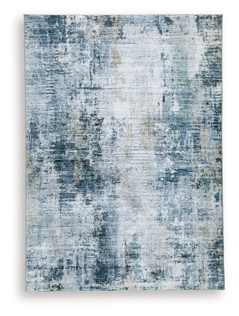 Arlenmont Blue/White/Brown Memory Foam Medium Rug - Ornate Home
