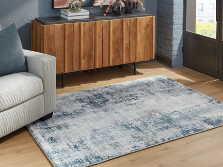 Arlenmont Blue/White/Brown Memory Foam Medium Rug - Ornate Home