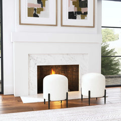 Arles White Shearling Ottoman - Ornate Home