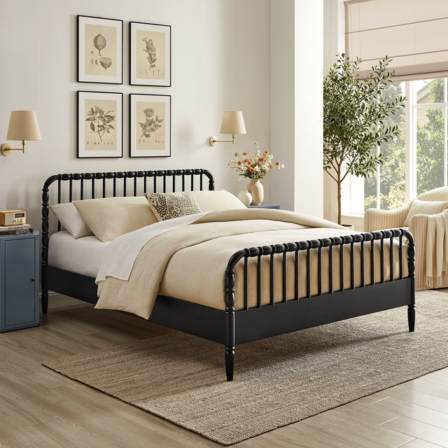 Arlette Black King Size Wood Spindle Bed Frame - Ornate Home
