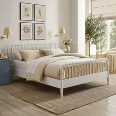 Arlette White Queen Size Wood Spindle Bed Frame - Ornate Home
