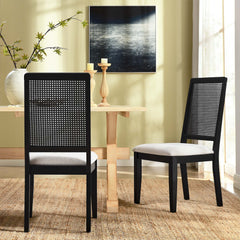 Arlo Black/Heathered Weave Ivory Faux Rattan and Wood Dining Side Chairs (Set of 2) - Ornate Home