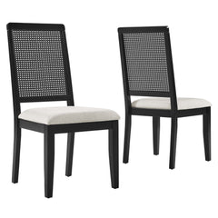 Arlo Black/Heathered Weave Ivory Faux Rattan and Wood Dining Side Chairs (Set of 2) - Ornate Home