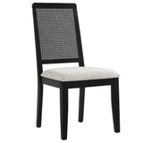 Arlo Black/Heathered Weave Ivory Faux Rattan and Wood Dining Side Chairs (Set of 2) - Ornate Home