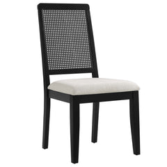 Arlo Black/Heathered Weave Ivory Faux Rattan and Wood Dining Side Chairs (Set of 2) - Ornate Home