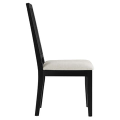 Arlo Black/Heathered Weave Ivory Faux Rattan and Wood Dining Side Chairs (Set of 2) - Ornate Home