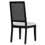 Arlo Black/Heathered Weave Ivory Faux Rattan and Wood Dining Side Chairs (Set of 2) - Ornate Home