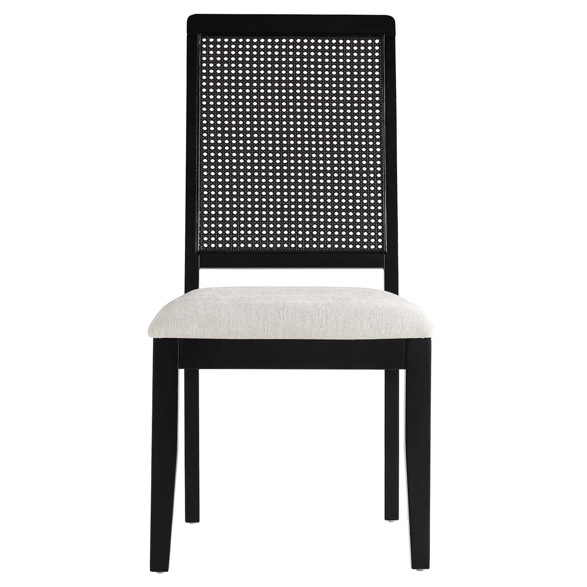 Arlo Black/Heathered Weave Ivory Faux Rattan and Wood Dining Side Chairs (Set of 2) - Ornate Home