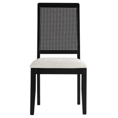 Arlo Black/Heathered Weave Ivory Faux Rattan and Wood Dining Side Chairs (Set of 2) - Ornate Home