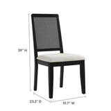 Arlo Black/Heathered Weave Ivory Faux Rattan and Wood Dining Side Chairs (Set of 2) - Ornate Home