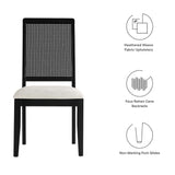 Arlo Black/Heathered Weave Ivory Faux Rattan and Wood Dining Side Chairs (Set of 2) - Ornate Home
