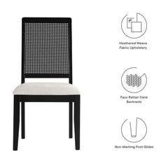 Arlo Black/Heathered Weave Ivory Faux Rattan and Wood Dining Side Chairs (Set of 2) - Ornate Home
