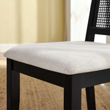 Arlo Black/Heathered Weave Ivory Faux Rattan and Wood Dining Side Chairs (Set of 2) - Ornate Home
