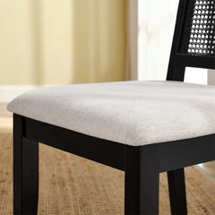 Arlo Black/Heathered Weave Ivory Faux Rattan and Wood Dining Side Chairs (Set of 2) - Ornate Home