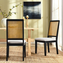 Arlo Black/Natural/Heathered Weave Ivory Faux Rattan and Wood Dining Side Chairs (Set of 2) - Ornate Home