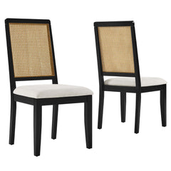 Arlo Black/Natural/Heathered Weave Ivory Faux Rattan and Wood Dining Side Chairs (Set of 2) - Ornate Home