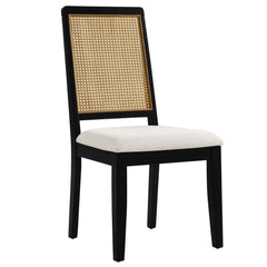 Arlo Black/Natural/Heathered Weave Ivory Faux Rattan and Wood Dining Side Chairs (Set of 2) - Ornate Home