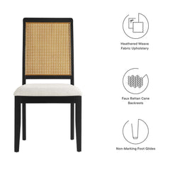 Arlo Black/Natural/Heathered Weave Ivory Faux Rattan and Wood Dining Side Chairs (Set of 2) - Ornate Home